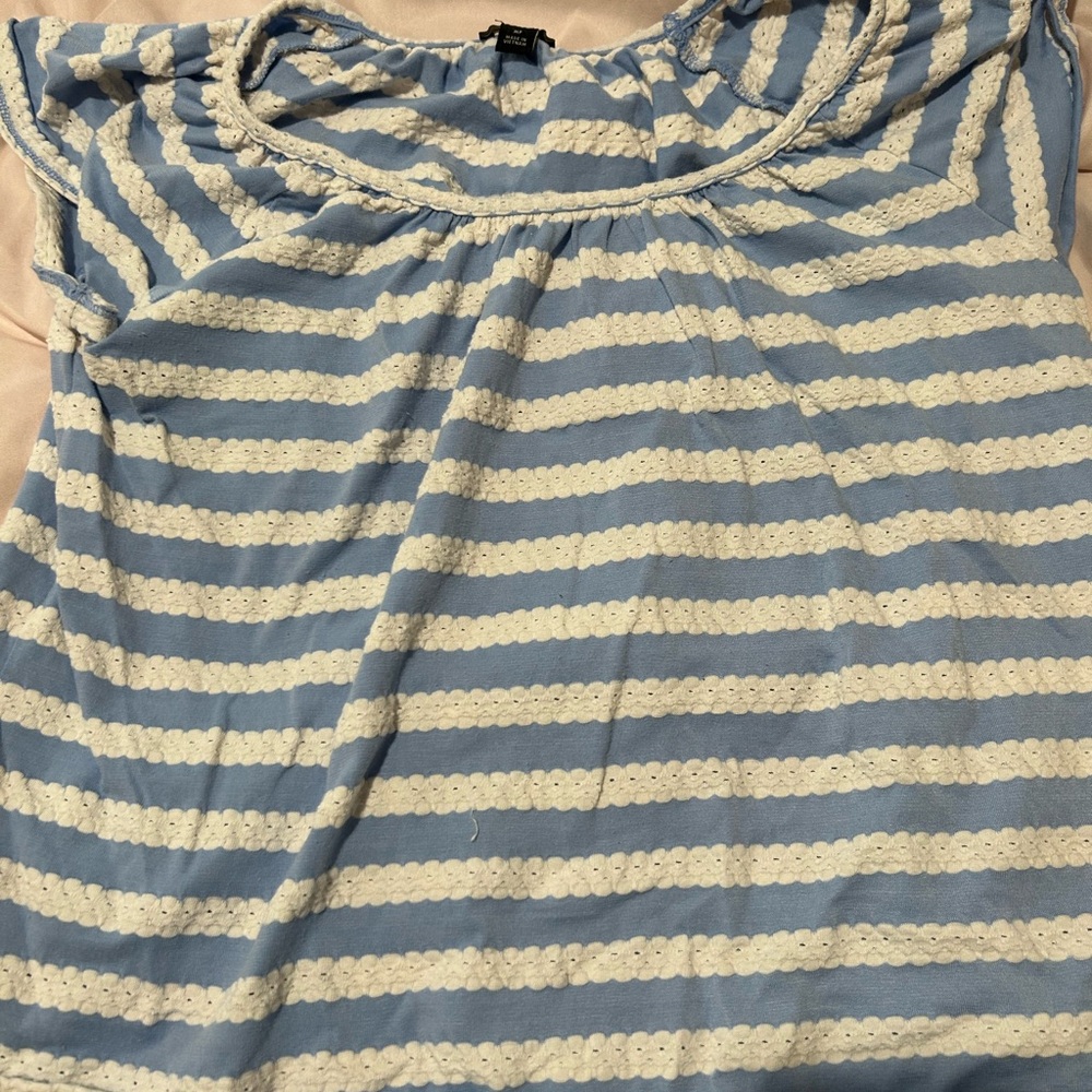 Ann Taylor Blue and Cream Striped Blouse